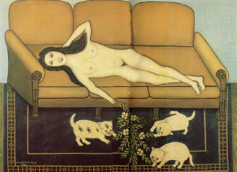 Hirshfield Morris Nude on Sofa with Three Pussies china oil painting image